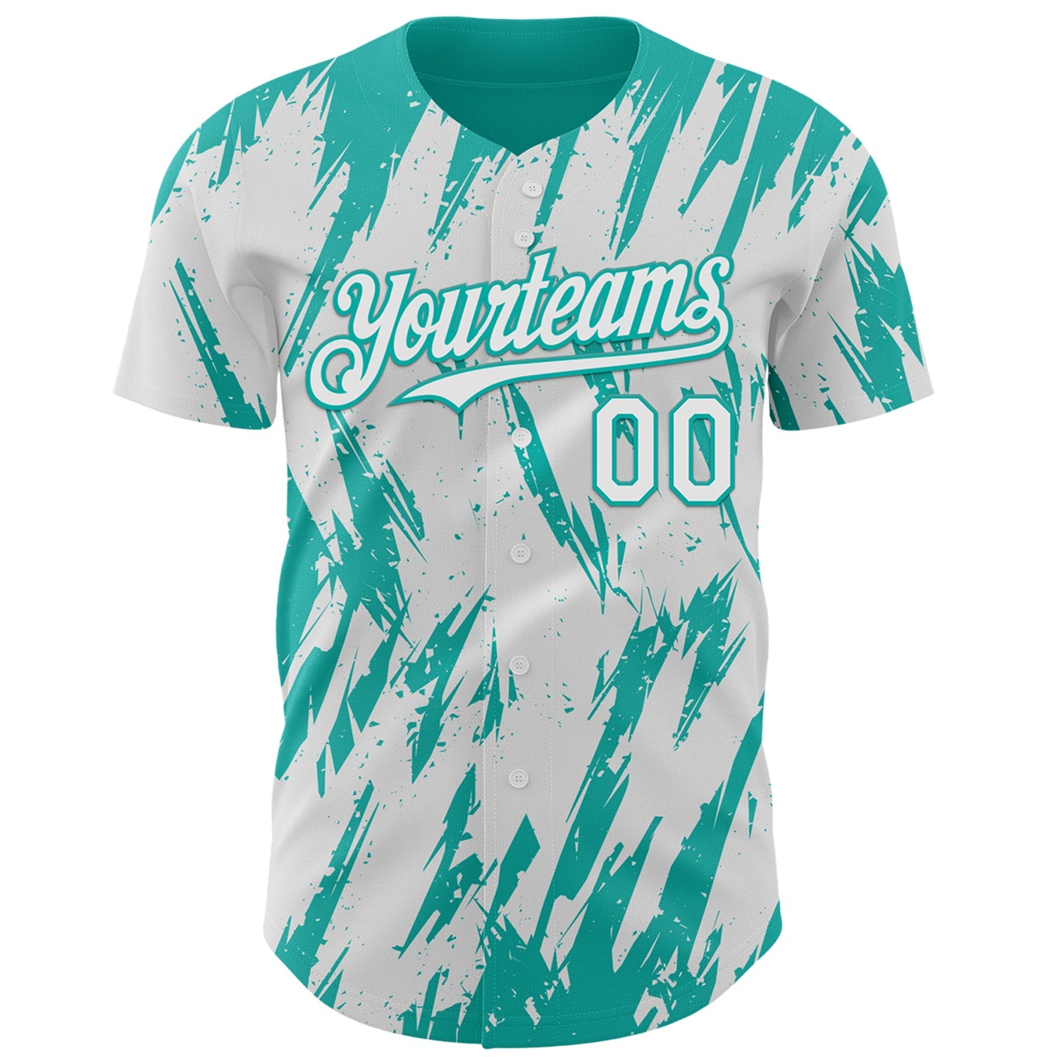 Custom White Aqua Splatter Torn Sharp Brush Stroke Authentic Baseball Jersey view 2