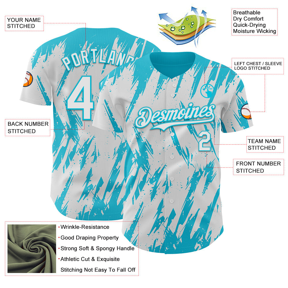 Custom White Lakes Blue Splatter Torn Sharp Brush Stroke Authentic Baseball Jersey view 3