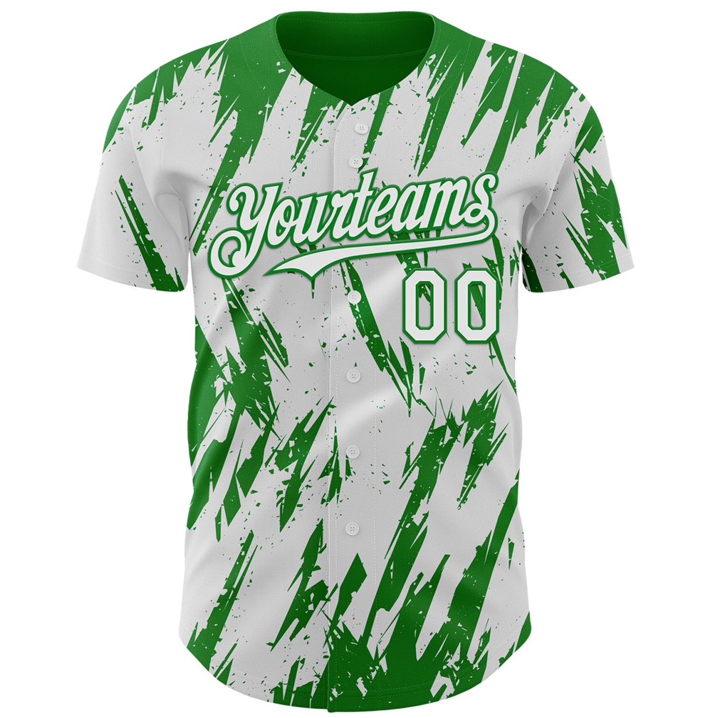 Custom White Grass Green Splatter Torn Sharp Brush Stroke Authentic Baseball Jersey view 2