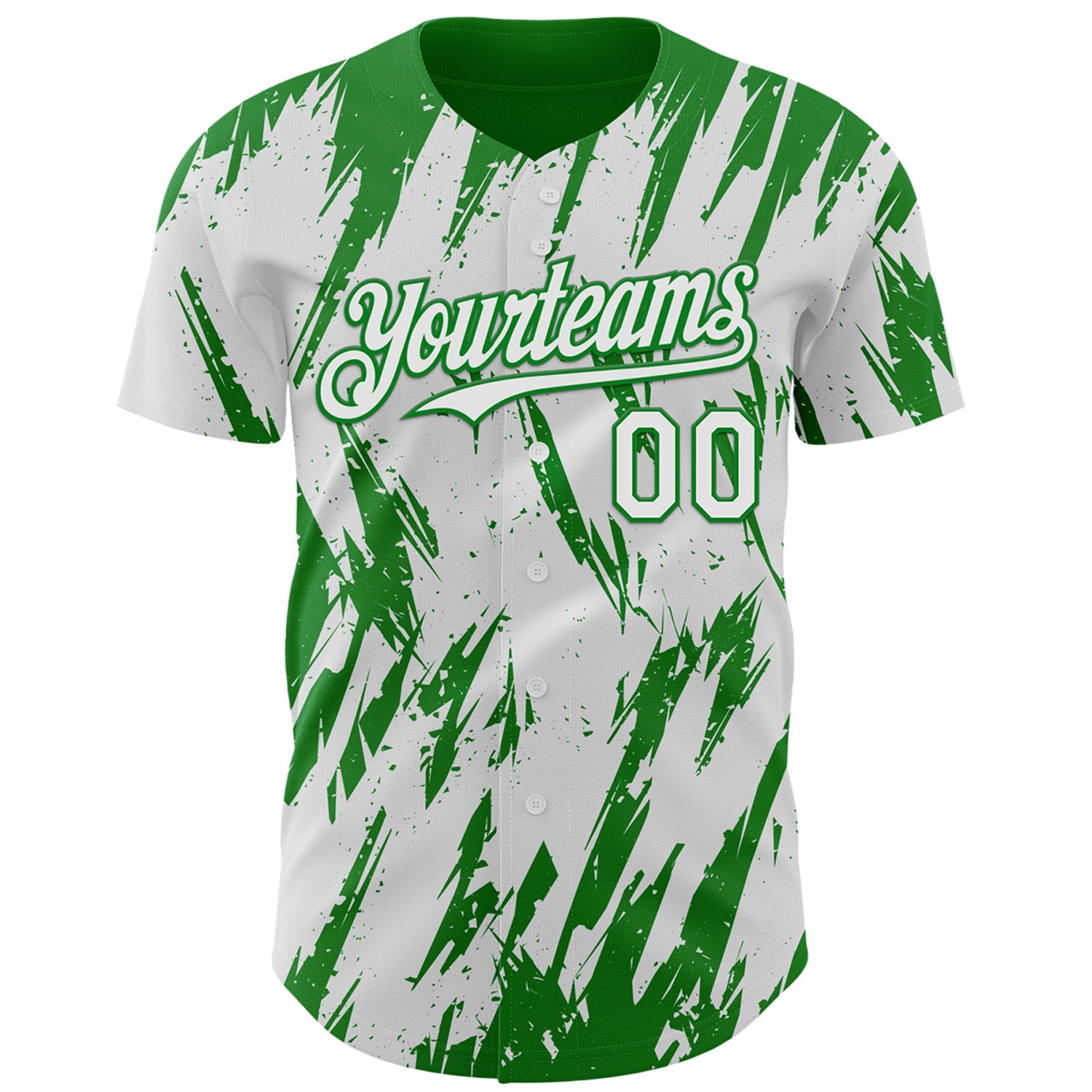 Custom White Grass Green Splatter Torn Sharp Brush Stroke Authentic Baseball Jersey view 2