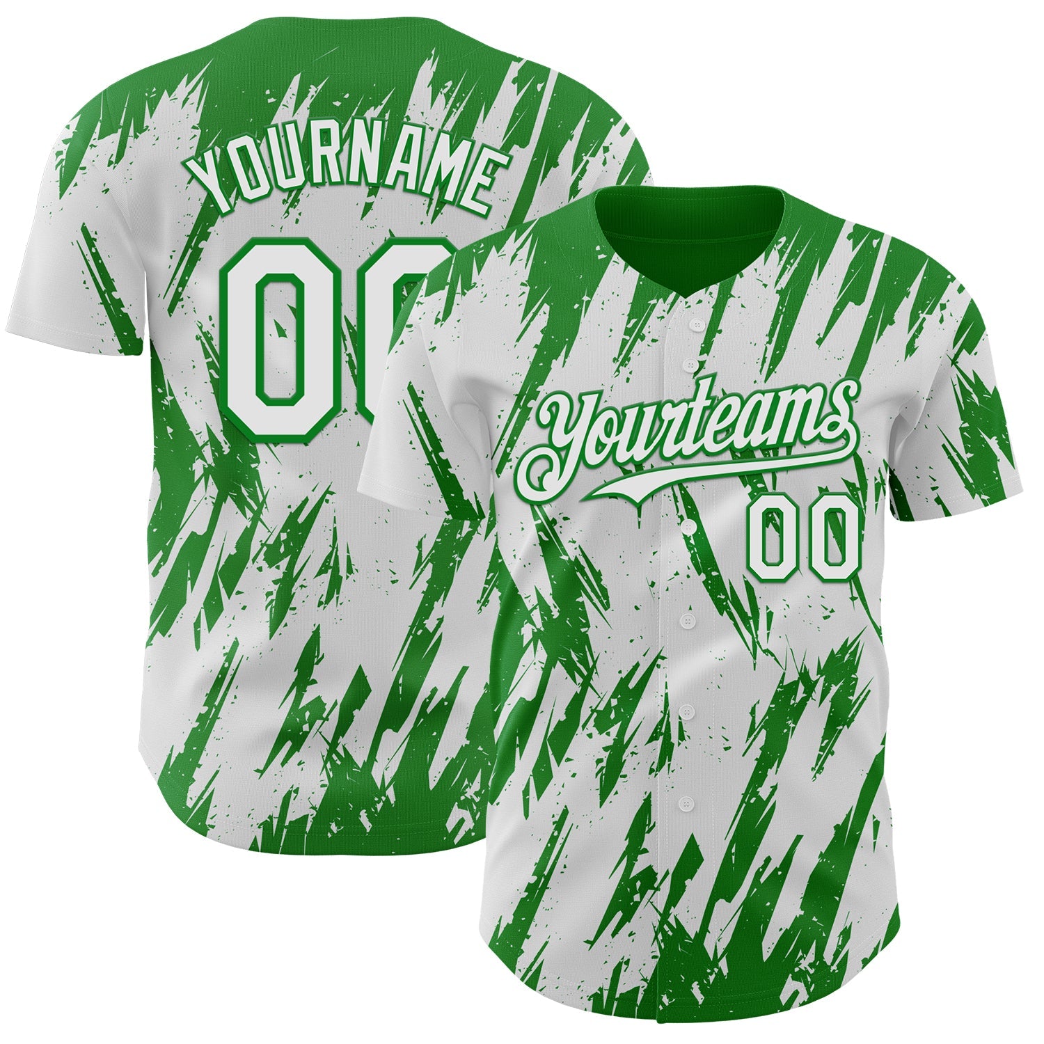 Custom White Grass Green Splatter Torn Sharp Brush Stroke Authentic Baseball Jersey - Main View