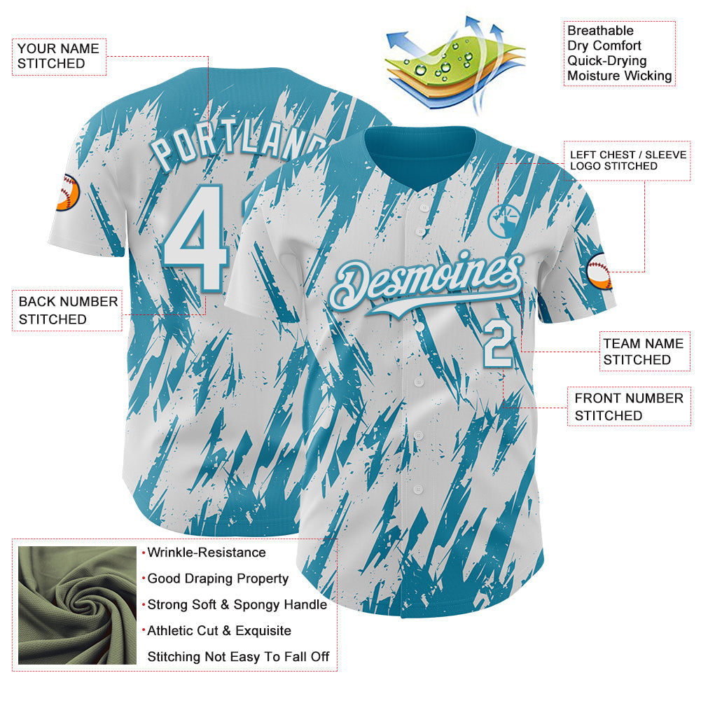 Custom White Panther Blue Splatter Torn Sharp Brush Stroke Authentic Baseball Jersey view 3