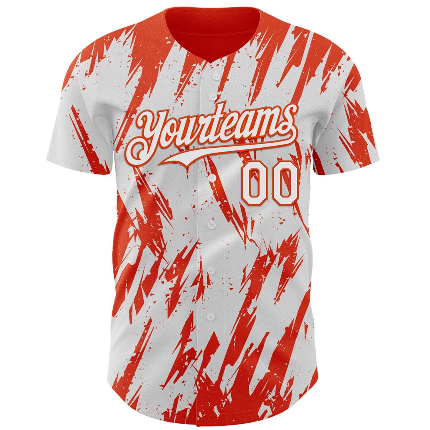 Custom White Orange Splatter Torn Sharp Brush Stroke Authentic Baseball Jersey view 2