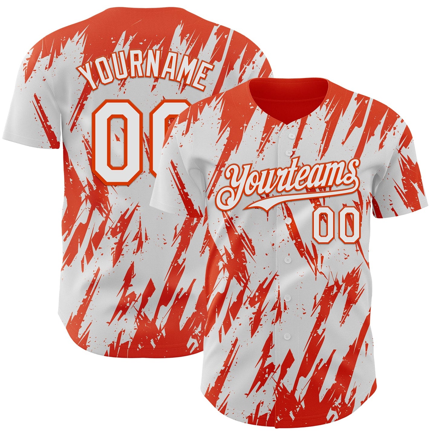 Custom White Orange Splatter Torn Sharp Brush Stroke Authentic Baseball Jersey - Main View