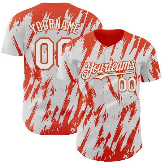 Custom White Orange Splatter Torn Sharp Brush Stroke Authentic Baseball Jersey - Main View