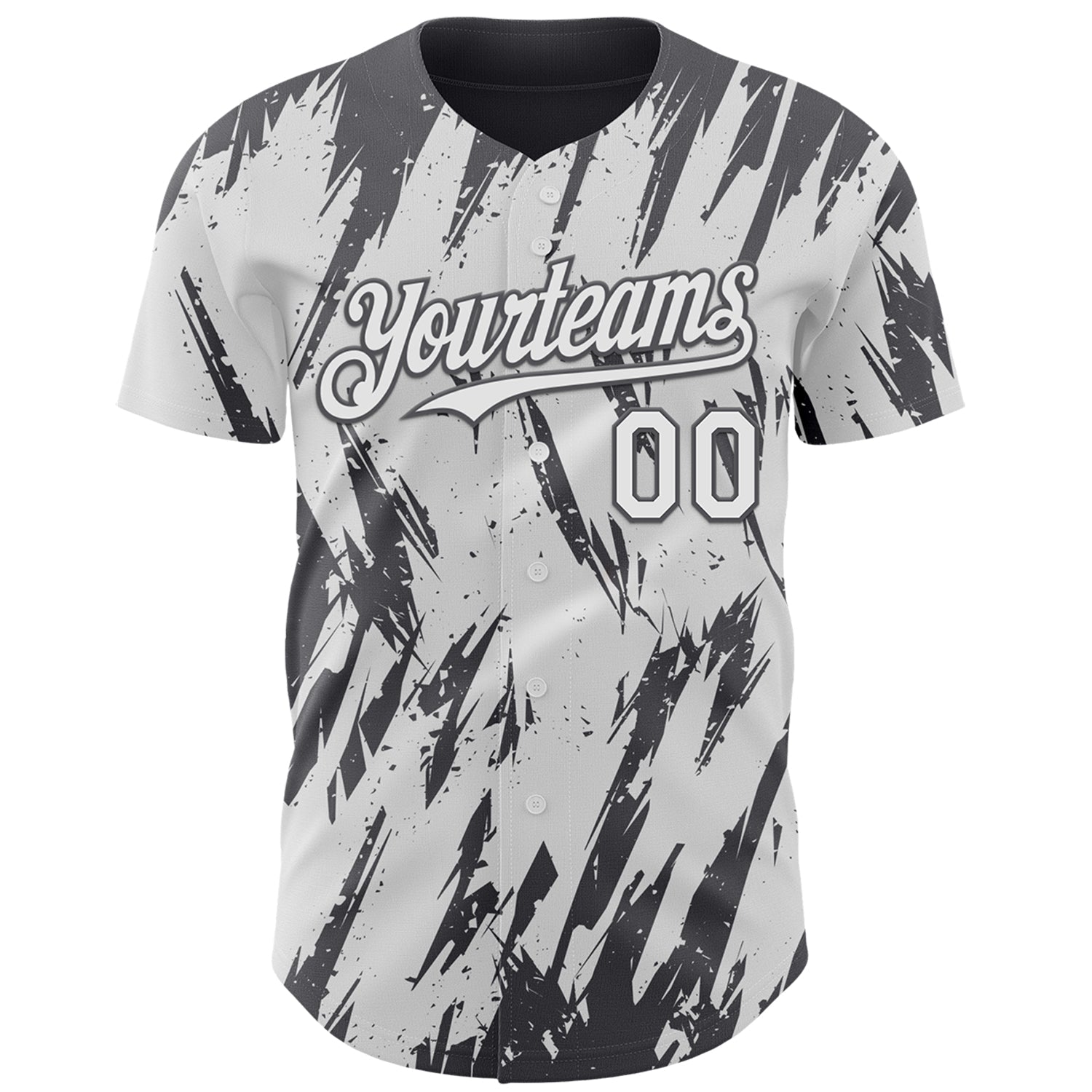 Custom White Steel Gray Splatter Torn Sharp Brush Stroke Authentic Baseball Jersey view 2