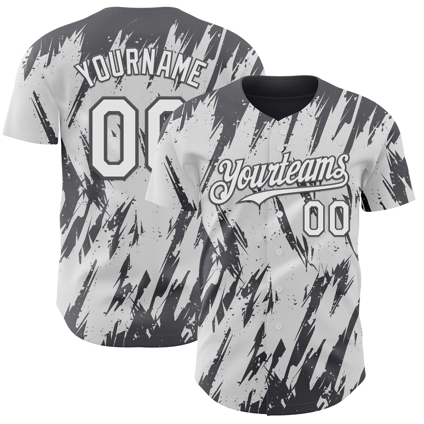 Custom White Steel Gray Splatter Torn Sharp Brush Stroke Authentic Baseball Jersey - Main View