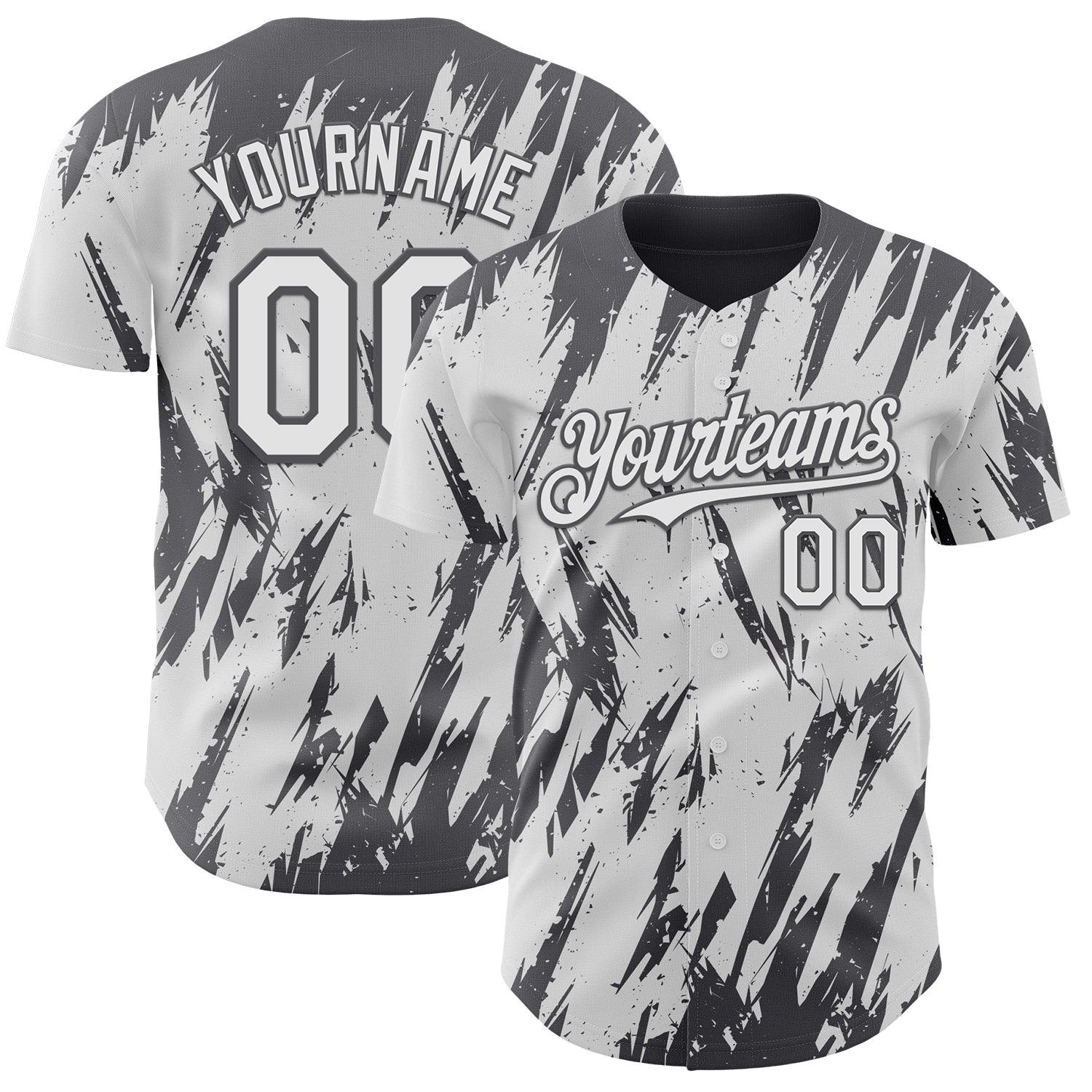 Custom White Steel Gray Splatter Torn Sharp Brush Stroke Authentic Baseball Jersey - Main View