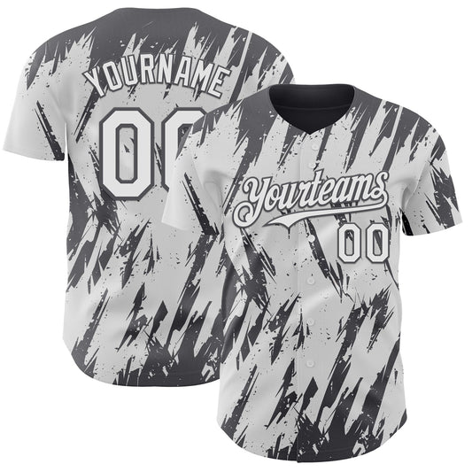Custom White Steel Gray Splatter Torn Sharp Brush Stroke Authentic Baseball Jersey - Main View