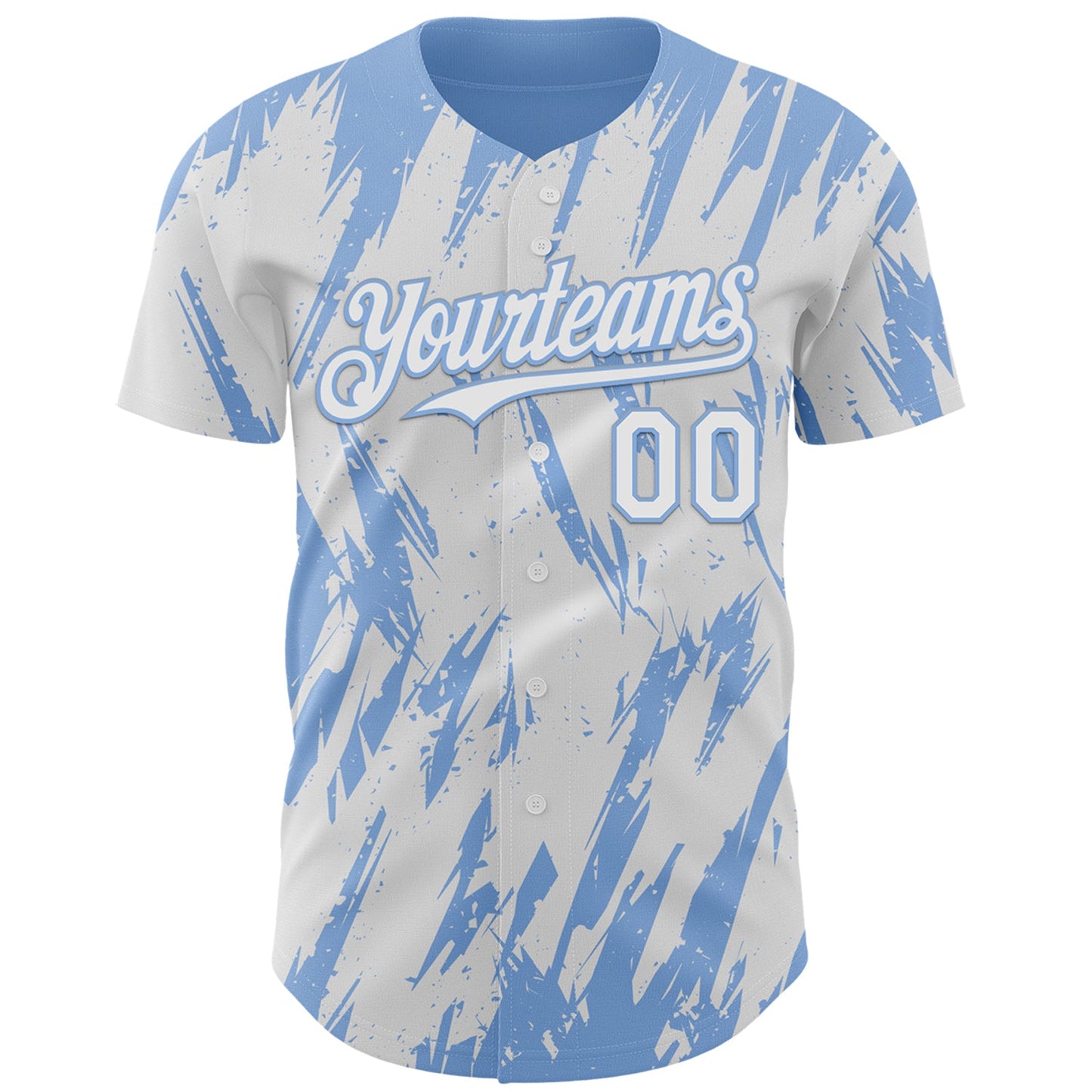 Custom White Light Blue Splatter Torn Sharp Brush Stroke Authentic Baseball Jersey view 2