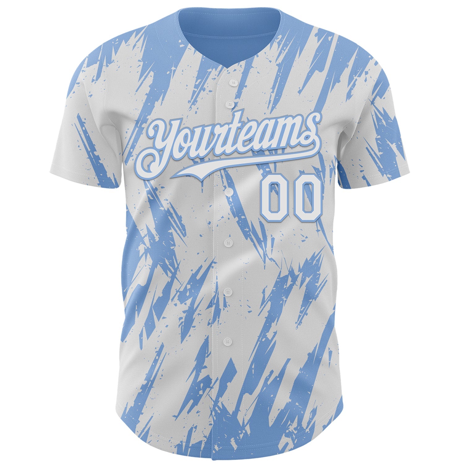Custom White Light Blue Splatter Torn Sharp Brush Stroke Authentic Baseball Jersey view 2