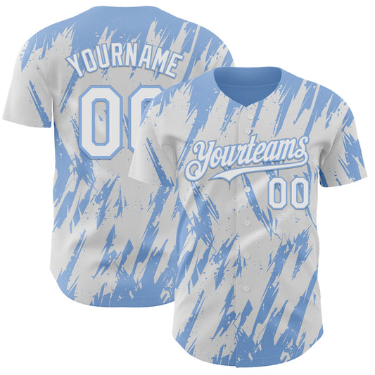 Custom White Light Blue Splatter Torn Sharp Brush Stroke Authentic Baseball Jersey - Main View