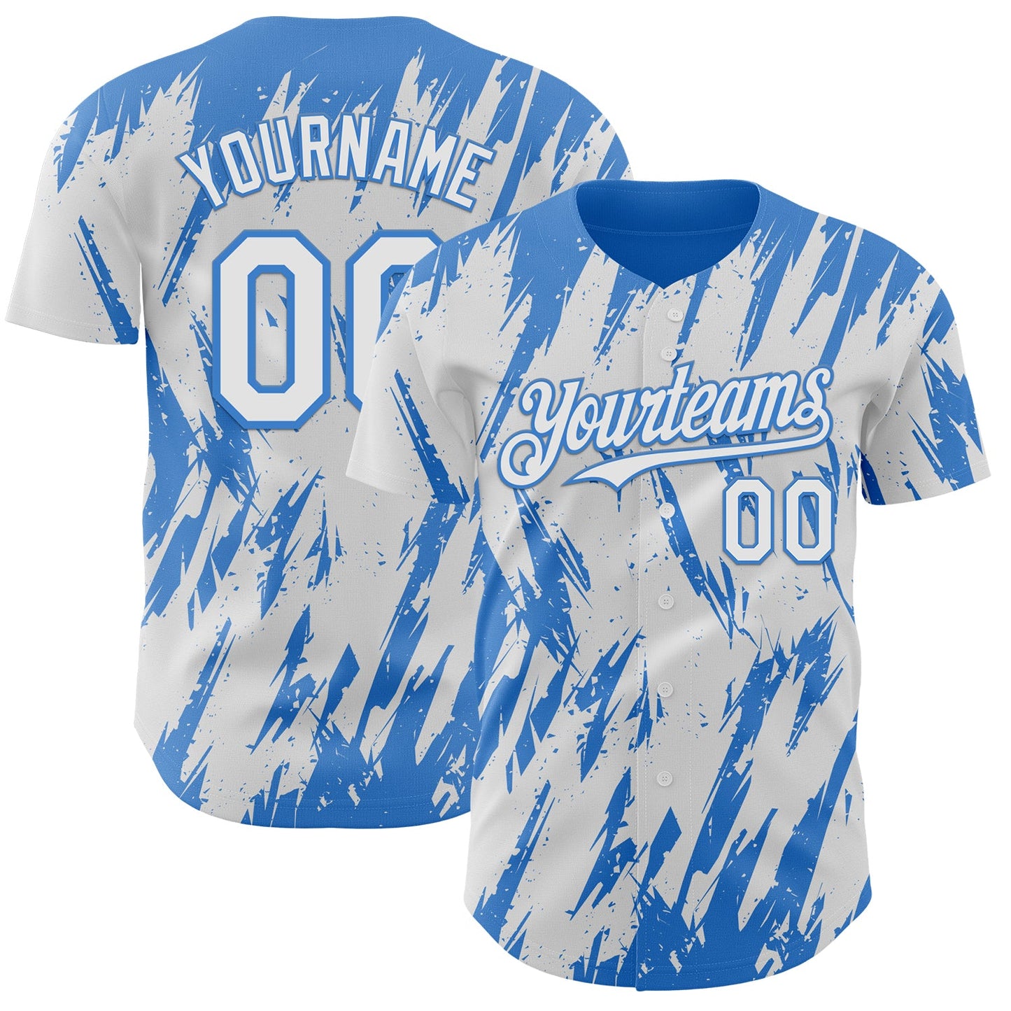 Custom White Powder Blue Splatter Torn Sharp Brush Stroke Authentic Baseball Jersey - Main View