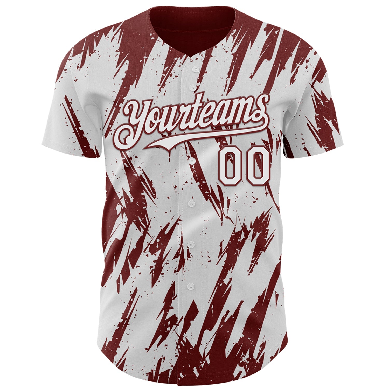 Custom White Burgundy Splatter Torn Sharp Brush Stroke Authentic Baseball Jersey view 2