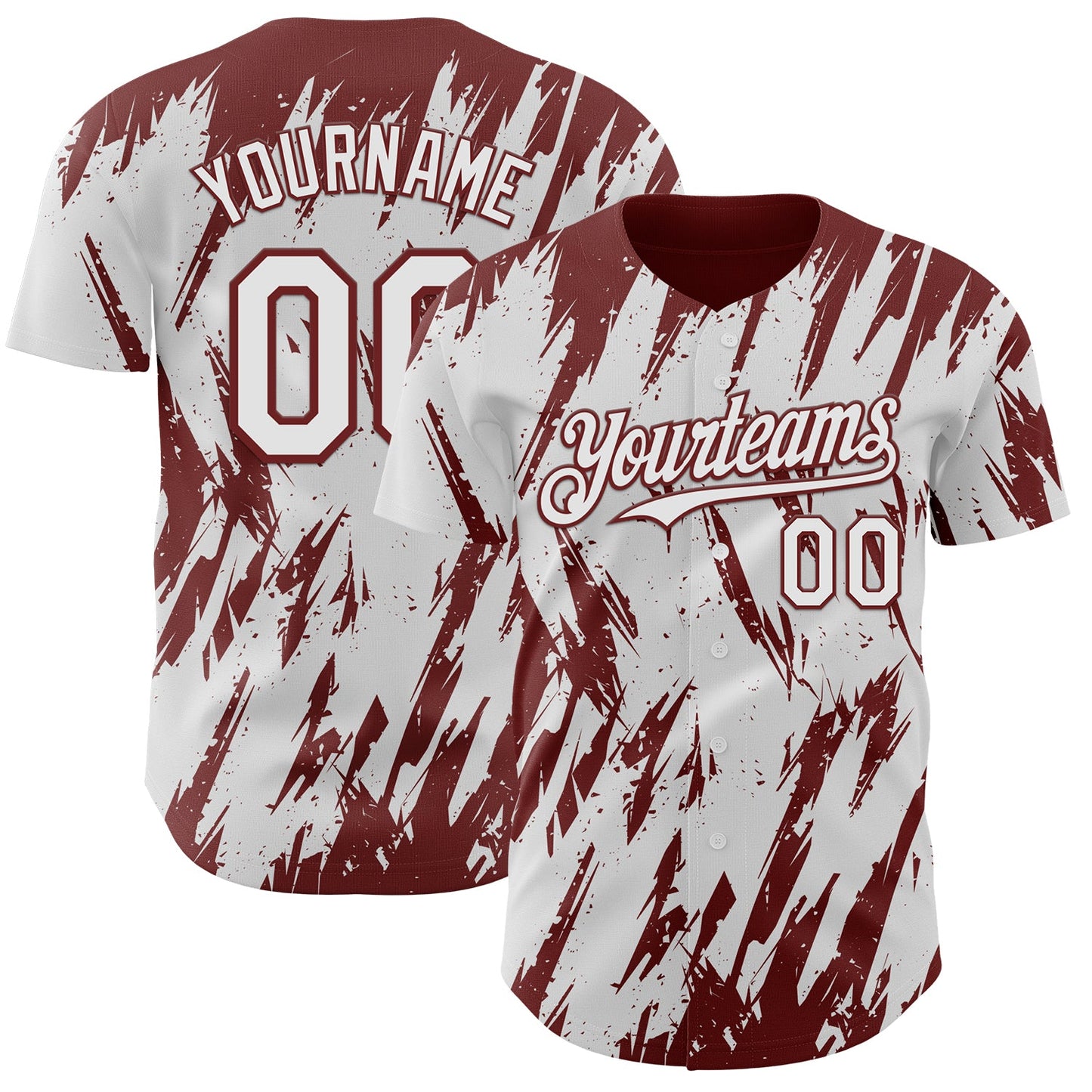 Custom White Burgundy Splatter Torn Sharp Brush Stroke Authentic Baseball Jersey - Main View