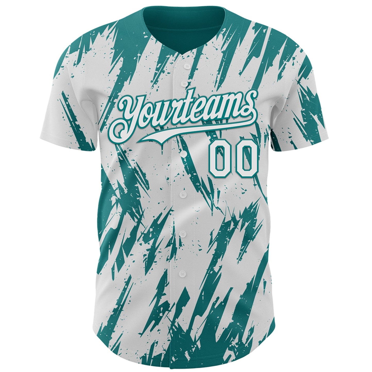 Custom White Teal Splatter Torn Sharp Brush Stroke Authentic Baseball Jersey view 2