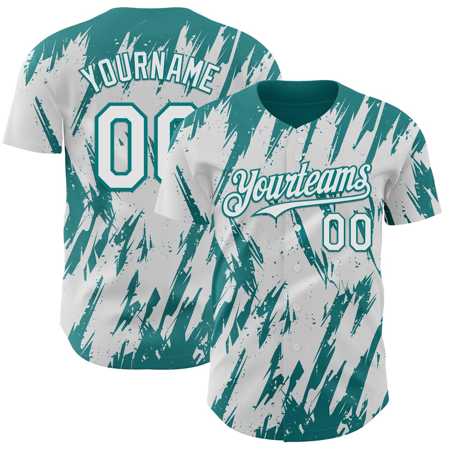 Custom White Teal Splatter Torn Sharp Brush Stroke Authentic Baseball Jersey - Main View