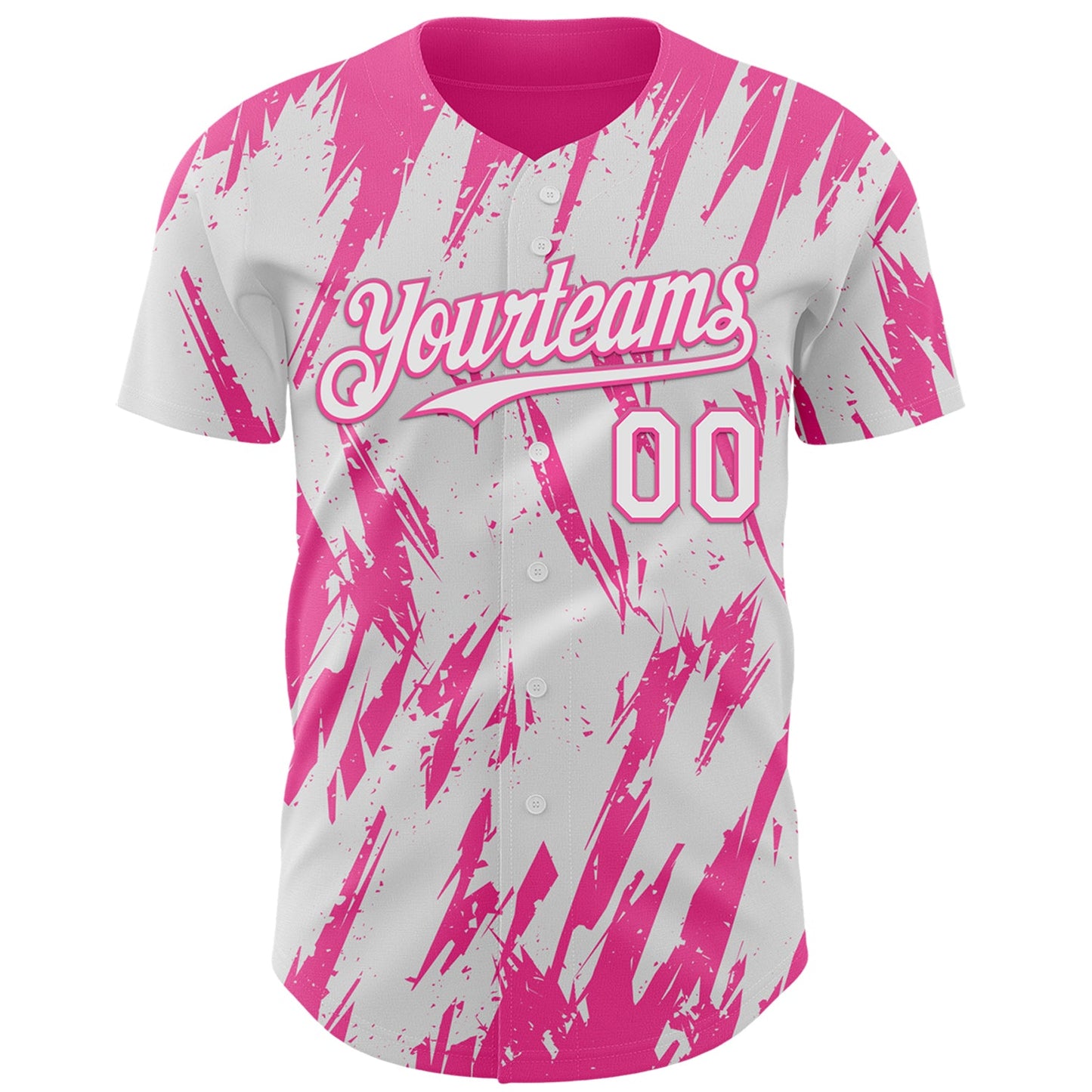 Custom White Pink Splatter Torn Sharp Brush Stroke Authentic Baseball Jersey view 2