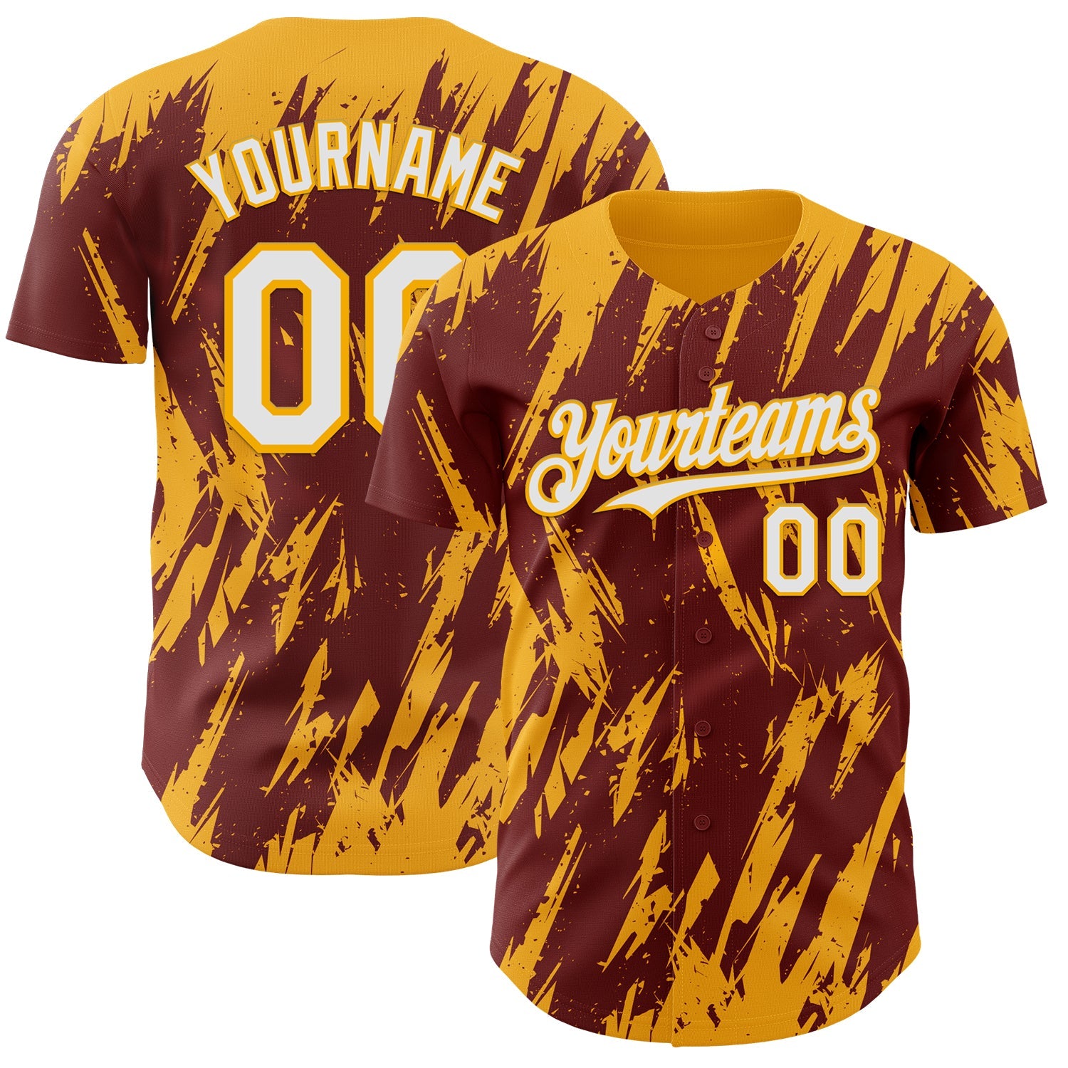 Custom Burgundy White-Gold Splatter Torn Sharp Brush Stroke Authentic Baseball Jersey - Main View