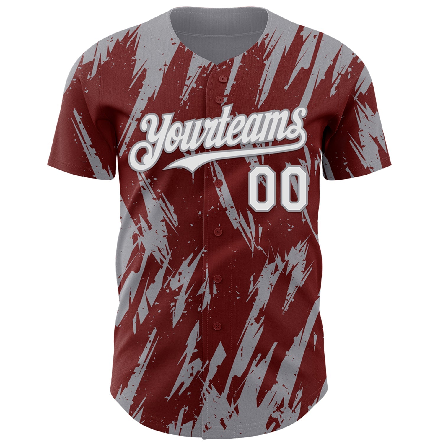 Custom Burgundy White-Gray Splatter Torn Sharp Brush Stroke Authentic Baseball Jersey view 2