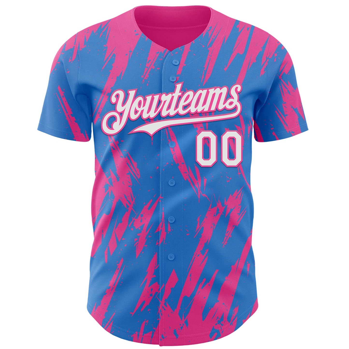 Custom Powder Blue White-Pink Splatter Torn Sharp Brush Stroke Authentic Baseball Jersey view 2