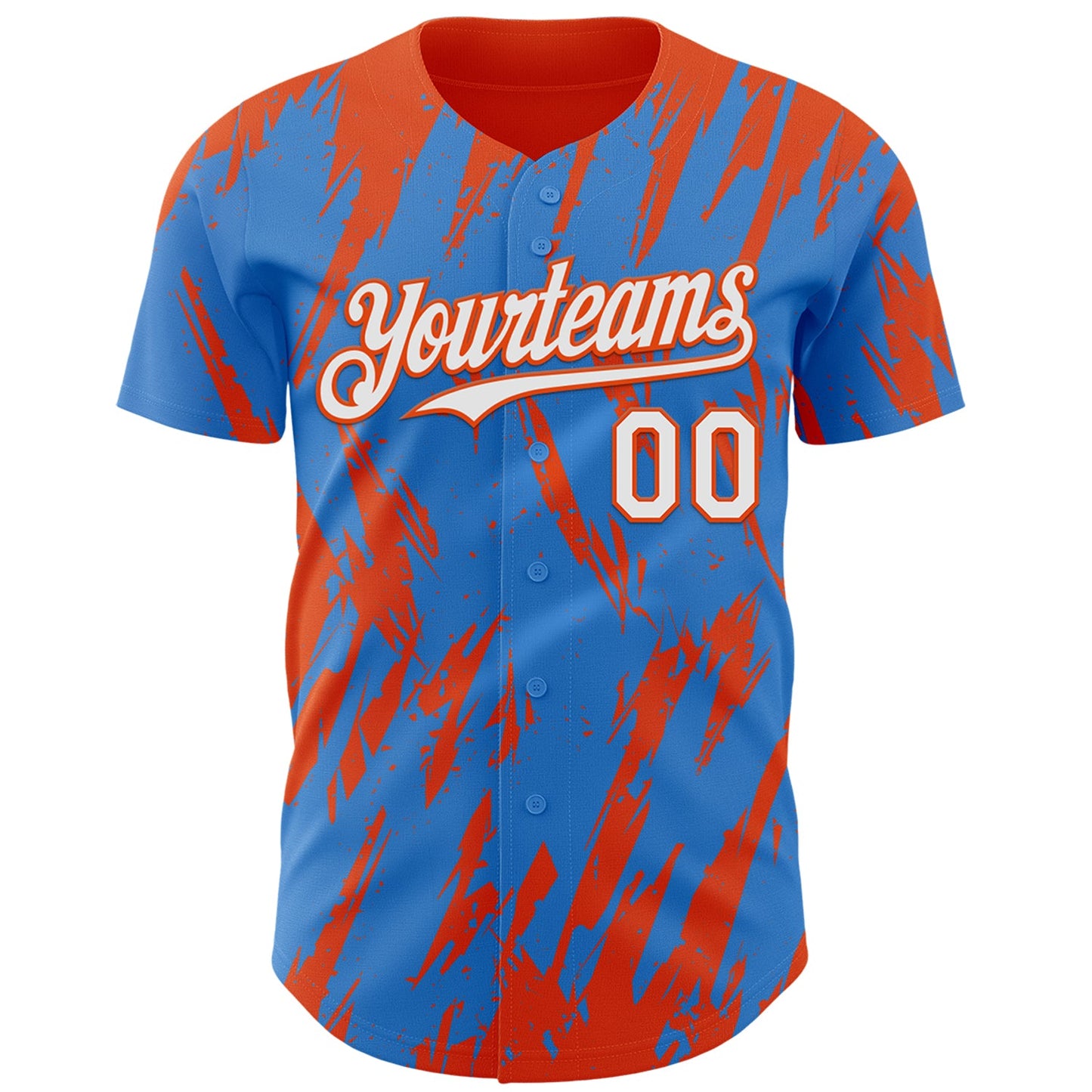 Custom Powder Blue White-Orange Splatter Torn Sharp Brush Stroke Authentic Baseball Jersey view 2