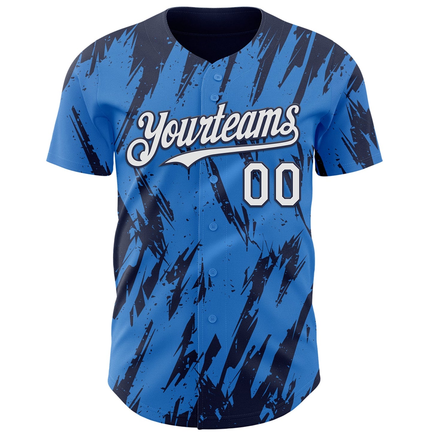 Custom Powder Blue White-Navy Splatter Torn Sharp Brush Stroke Authentic Baseball Jersey view 2