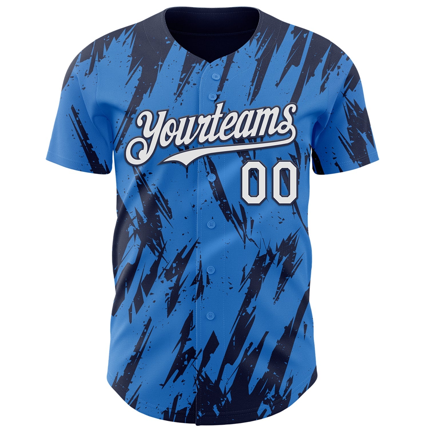 Custom Powder Blue White-Navy Splatter Torn Sharp Brush Stroke Authentic Baseball Jersey view 2
