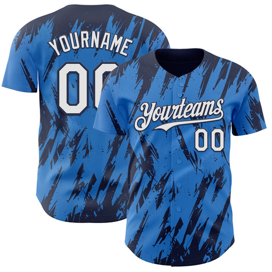 Custom Powder Blue White-Navy Splatter Torn Sharp Brush Stroke Authentic Baseball Jersey - Main View