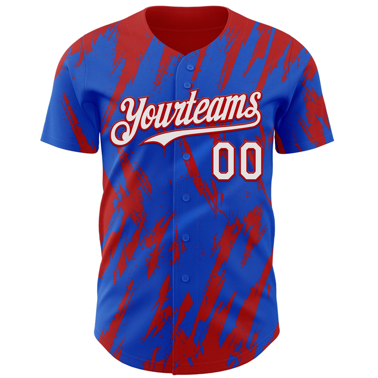 Custom Thunder Blue White-Red Splatter Torn Sharp Brush Stroke Authentic Baseball Jersey view 2