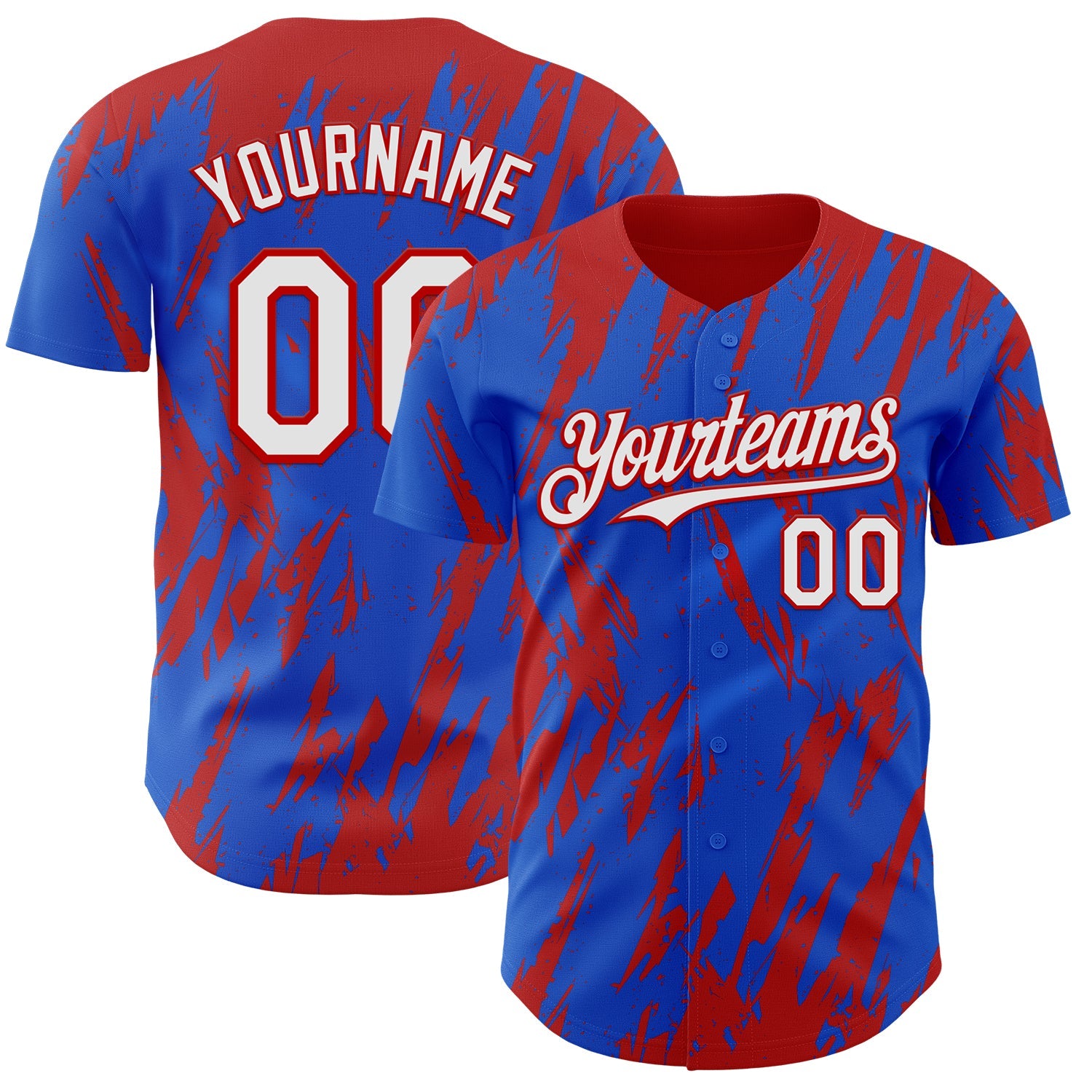 Custom Thunder Blue White-Red Splatter Torn Sharp Brush Stroke Authentic Baseball Jersey - Main View