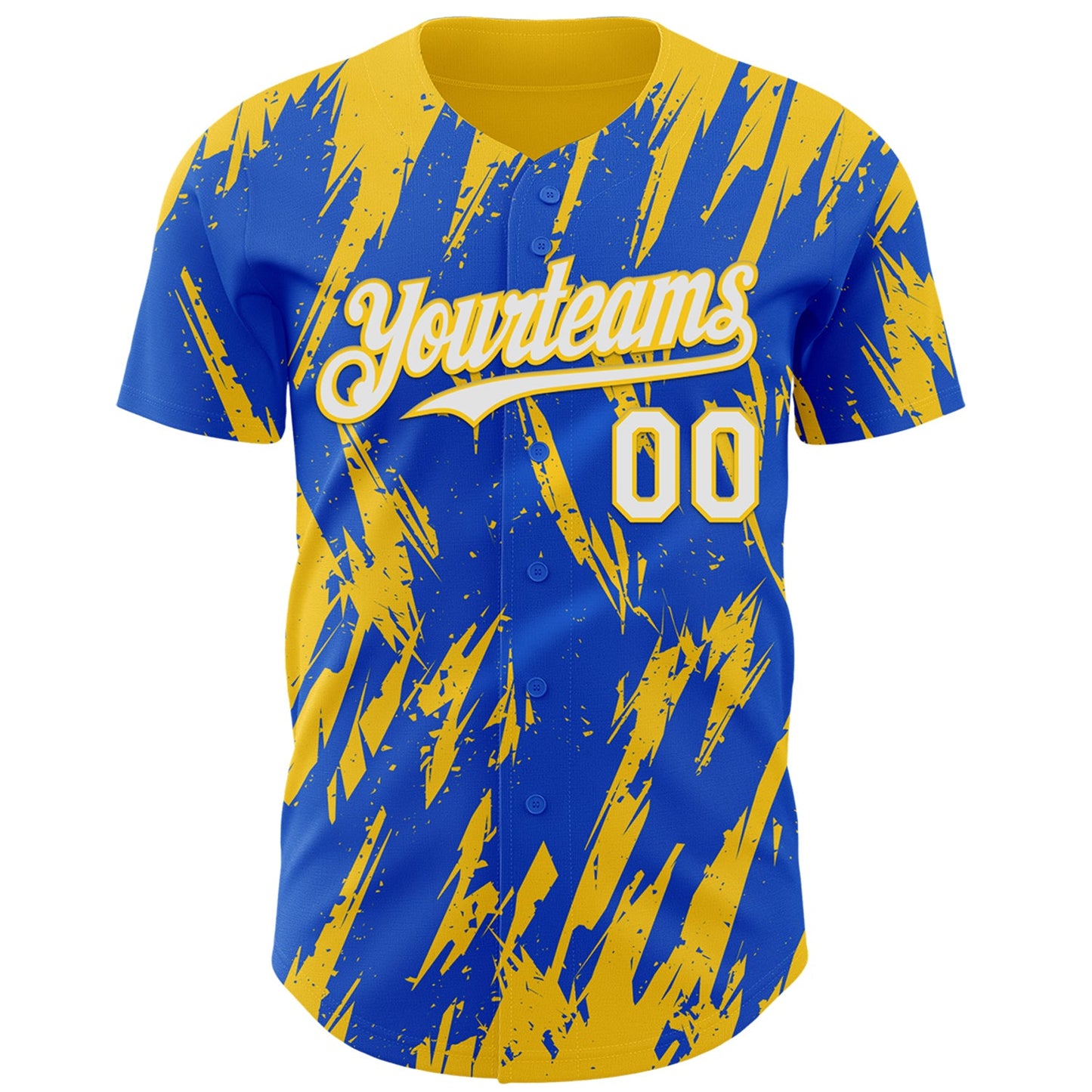 Custom Thunder Blue White-Yellow Splatter Torn Sharp Brush Stroke Authentic Baseball Jersey view 2
