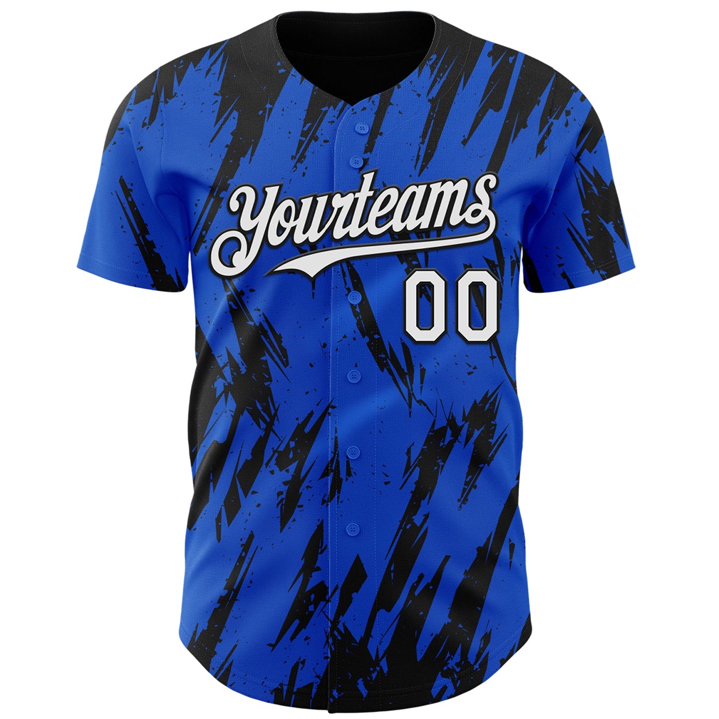 Custom Thunder Blue White-Black Splatter Torn Sharp Brush Stroke Authentic Baseball Jersey view 2