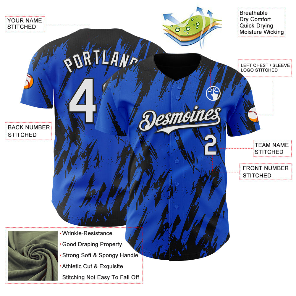 Custom Thunder Blue White-Black Splatter Torn Sharp Brush Stroke Authentic Baseball Jersey view 3