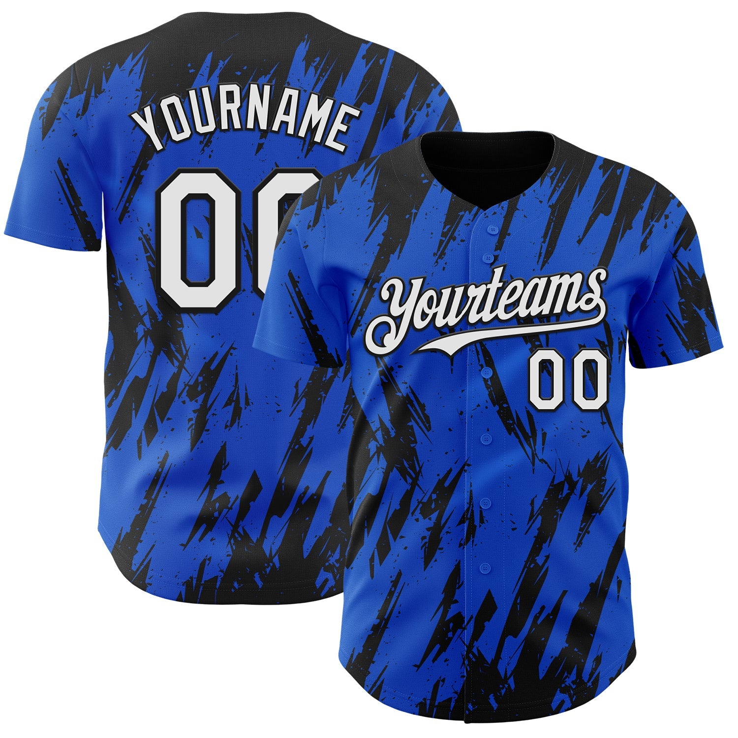 Custom Thunder Blue White-Black Splatter Torn Sharp Brush Stroke Authentic Baseball Jersey - Main View