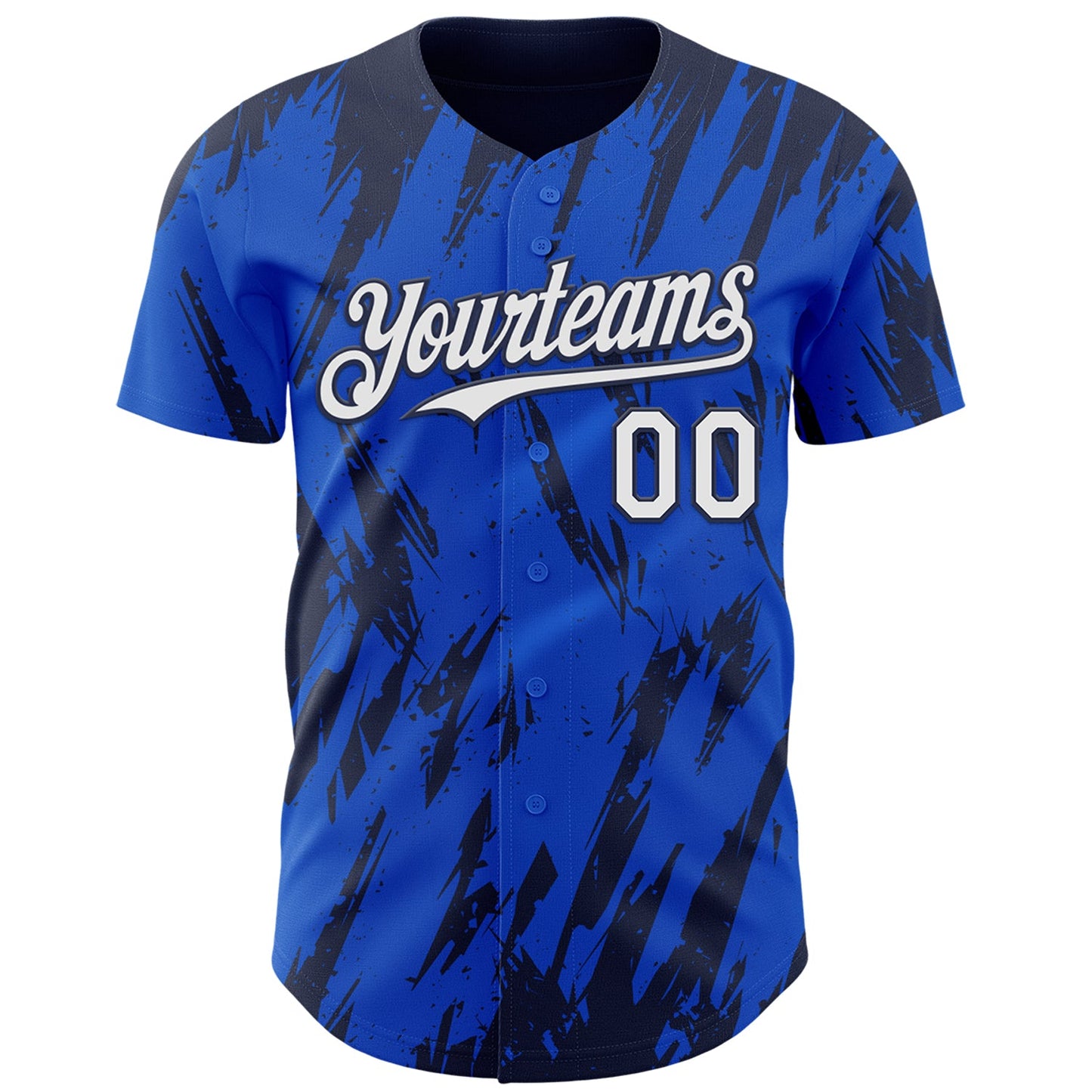 Custom Thunder Blue White-Navy Splatter Torn Sharp Brush Stroke Authentic Baseball Jersey view 2