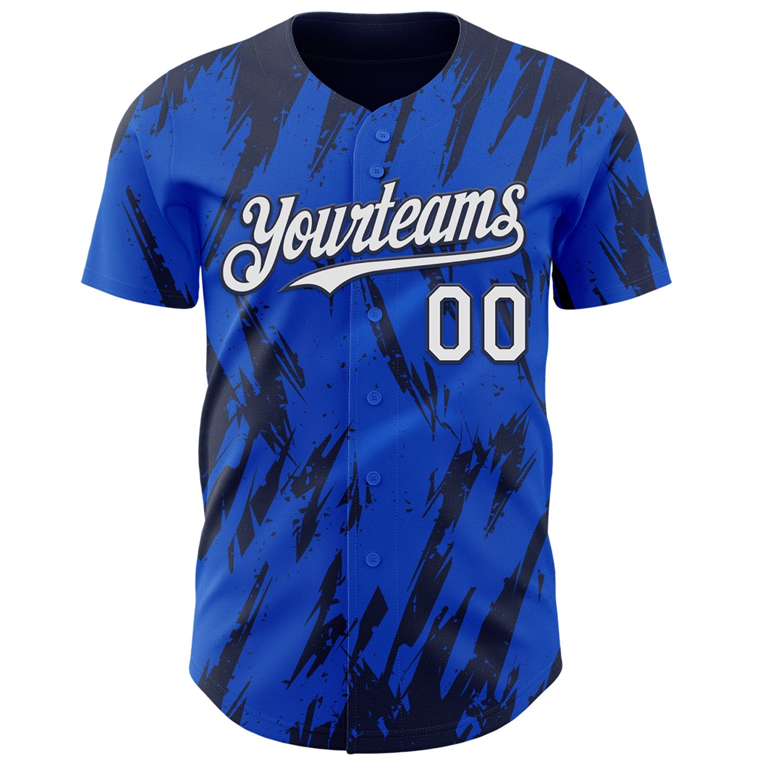 Custom Thunder Blue White-Navy Splatter Torn Sharp Brush Stroke Authentic Baseball Jersey view 2