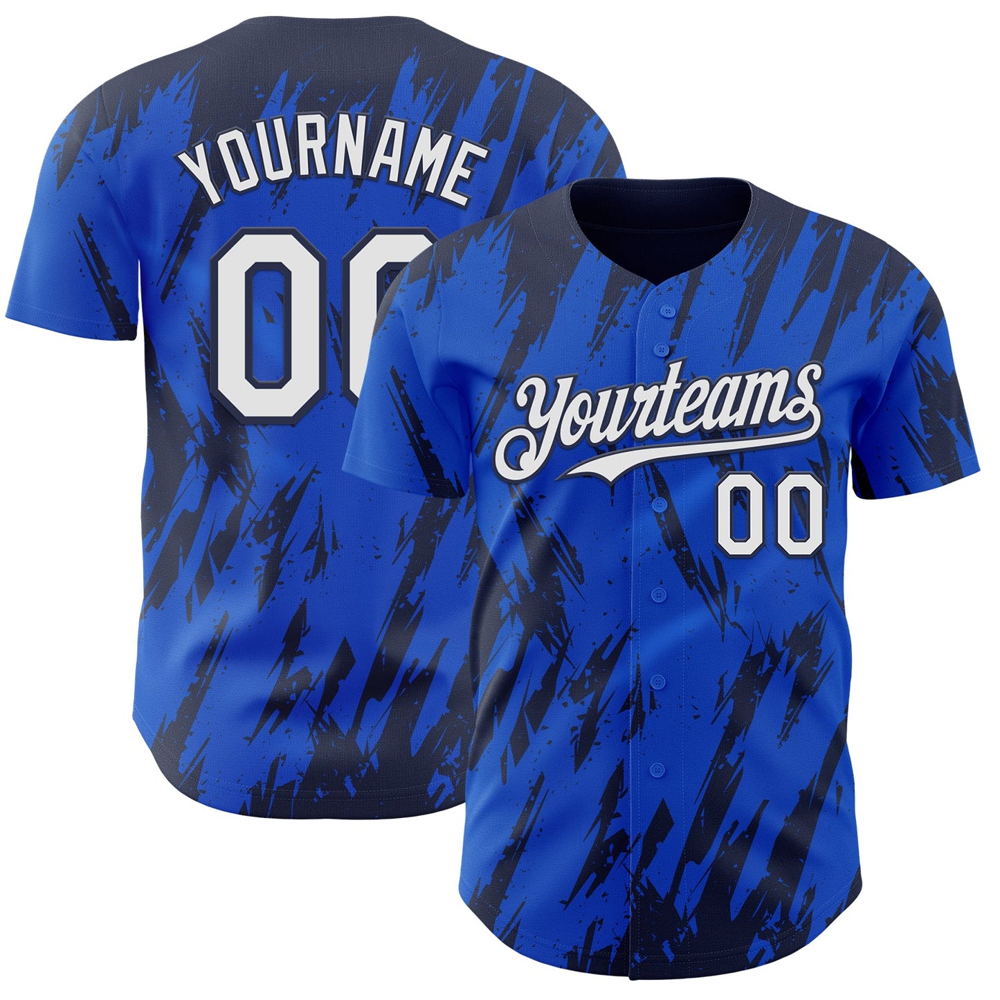 Custom Thunder Blue White-Navy Splatter Torn Sharp Brush Stroke Authentic Baseball Jersey - Main View