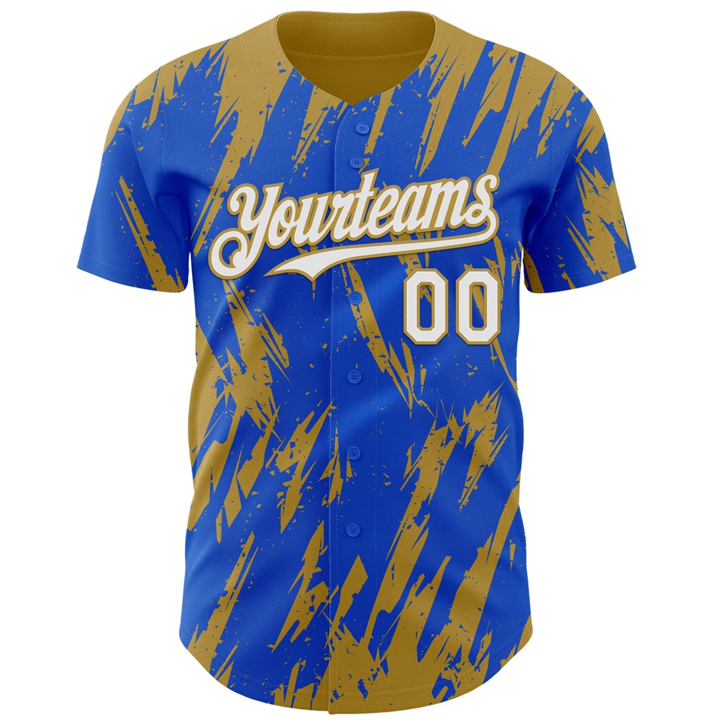 Custom Thunder Blue White-Old Gold Splatter Torn Sharp Brush Stroke Authentic Baseball Jersey view 2
