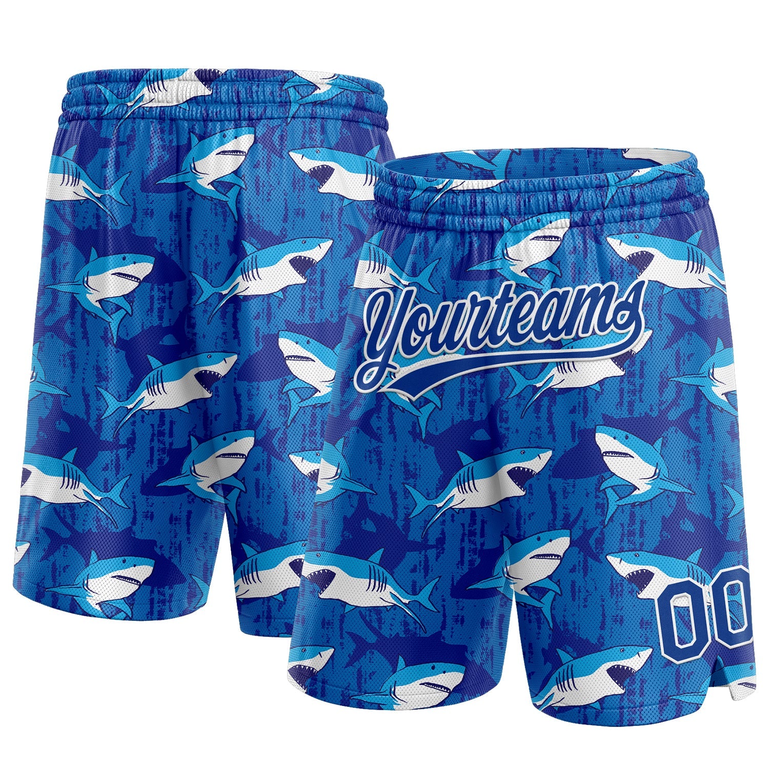 Custom Royal White 3D Pattern Sharks Authentic Basketball Shorts - Main View