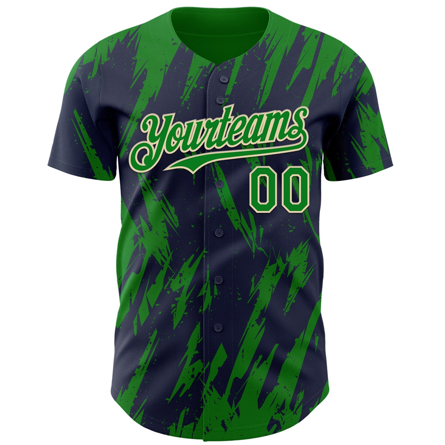 Custom Navy Kelly Green-Cream Splatter Torn Sharp Brush Stroke Authentic Baseball Jersey view 2