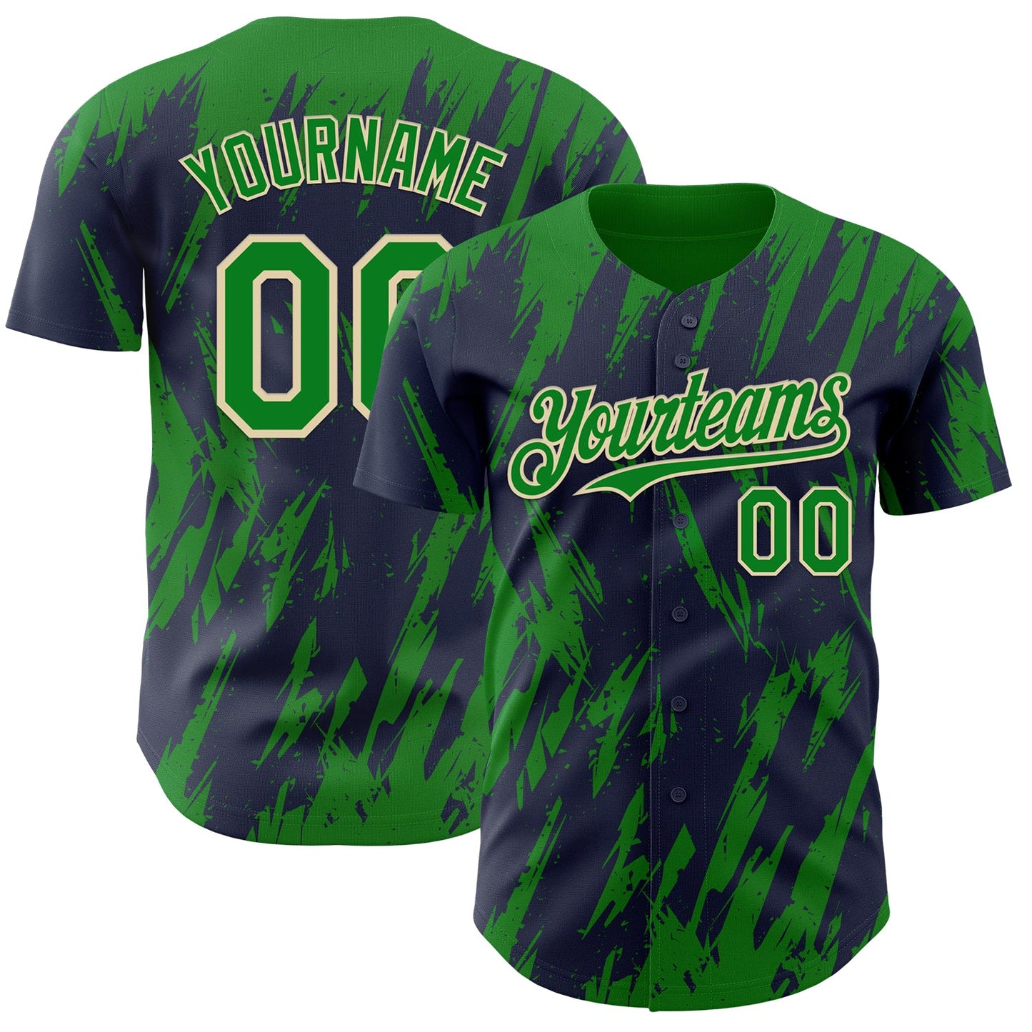 Custom Navy Kelly Green-Cream Splatter Torn Sharp Brush Stroke Authentic Baseball Jersey - Main View