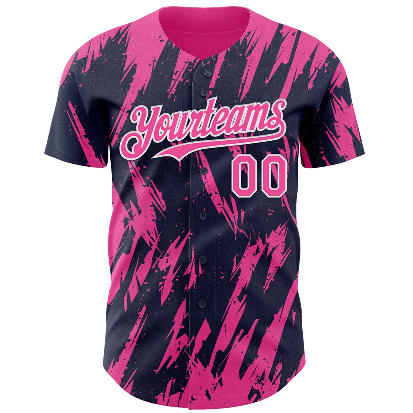 Custom Navy Pink-White Splatter Torn Sharp Brush Stroke Authentic Baseball Jersey view 2