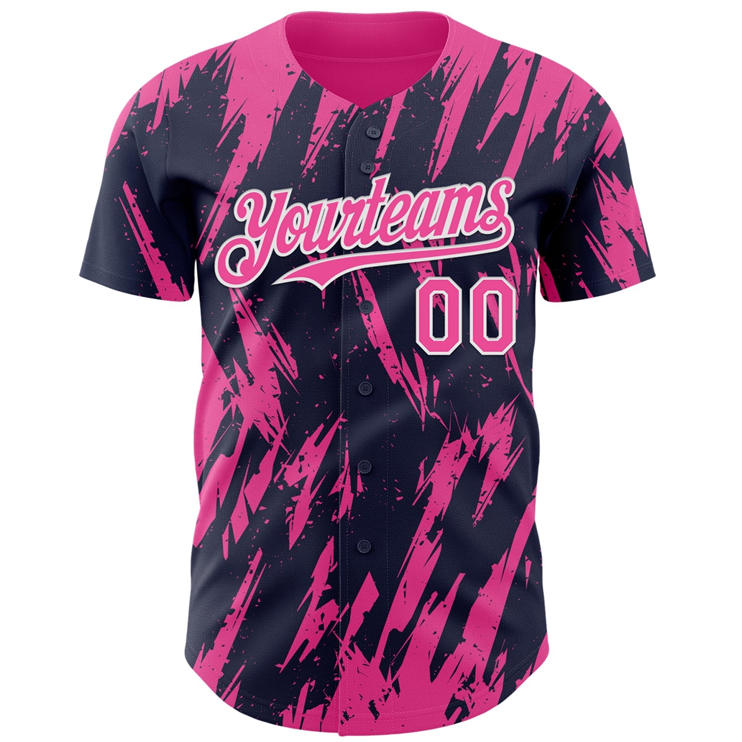 Custom Navy Pink-White Splatter Torn Sharp Brush Stroke Authentic Baseball Jersey view 2