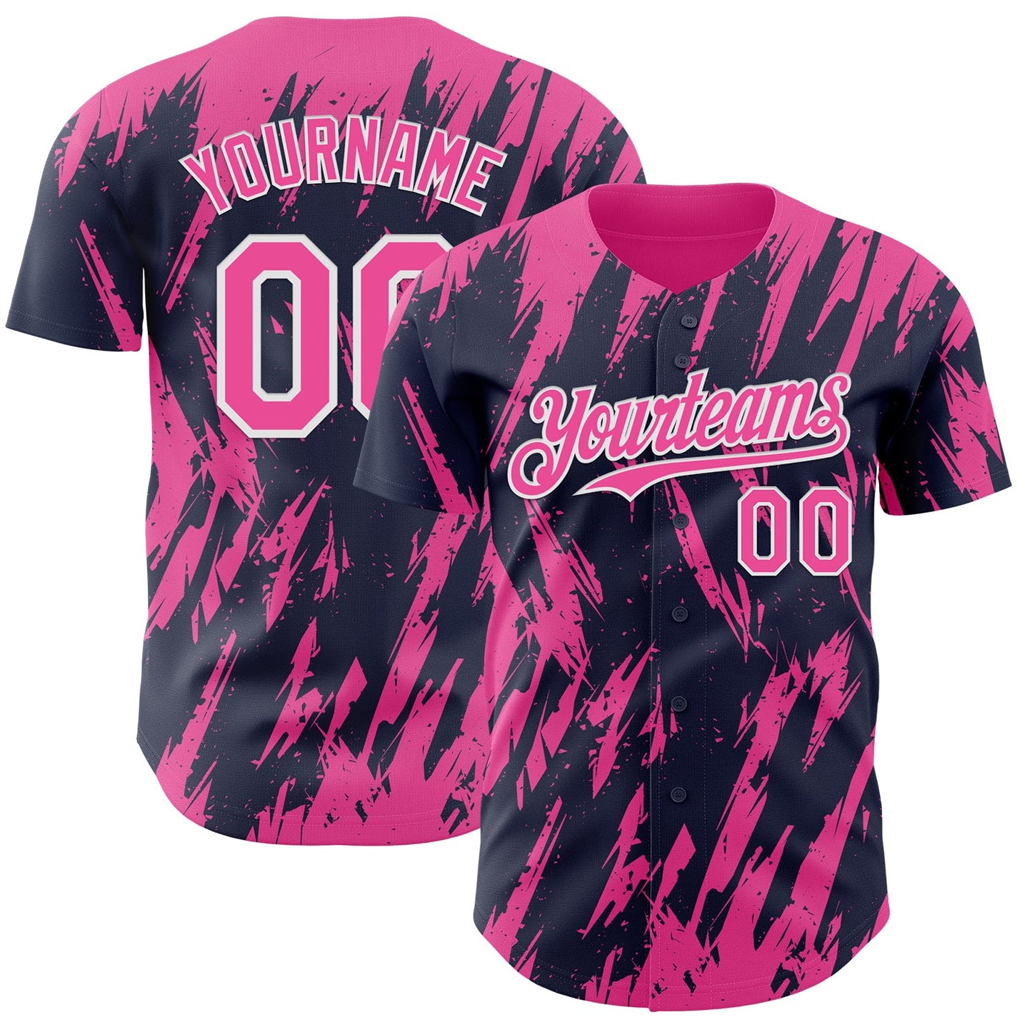 Custom Navy Pink-White Splatter Torn Sharp Brush Stroke Authentic Baseball Jersey - Main View