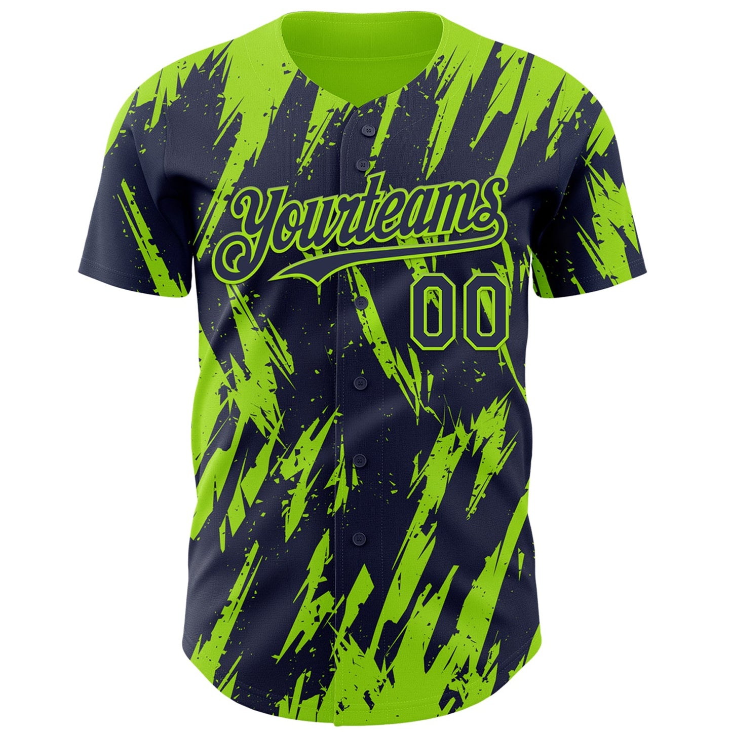 Custom Navy Neon Green Splatter Torn Sharp Brush Stroke Authentic Baseball Jersey view 2