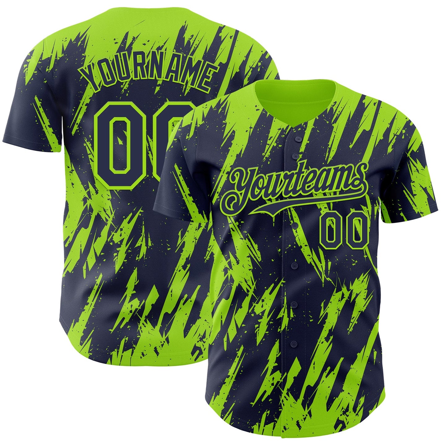 Custom Navy Neon Green Splatter Torn Sharp Brush Stroke Authentic Baseball Jersey - Main View