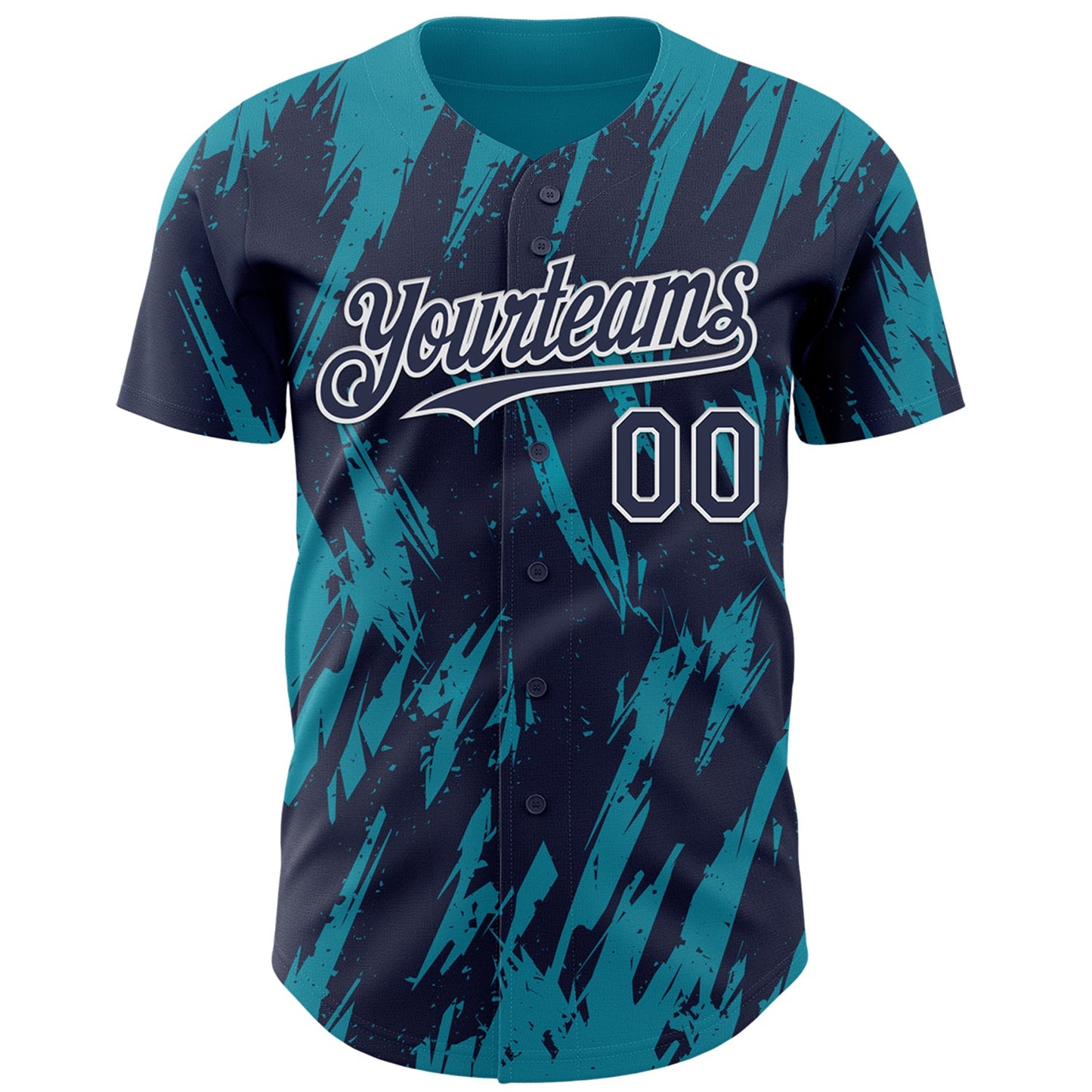Custom Navy White-Teal Splatter Torn Sharp Brush Stroke Authentic Baseball Jersey view 2