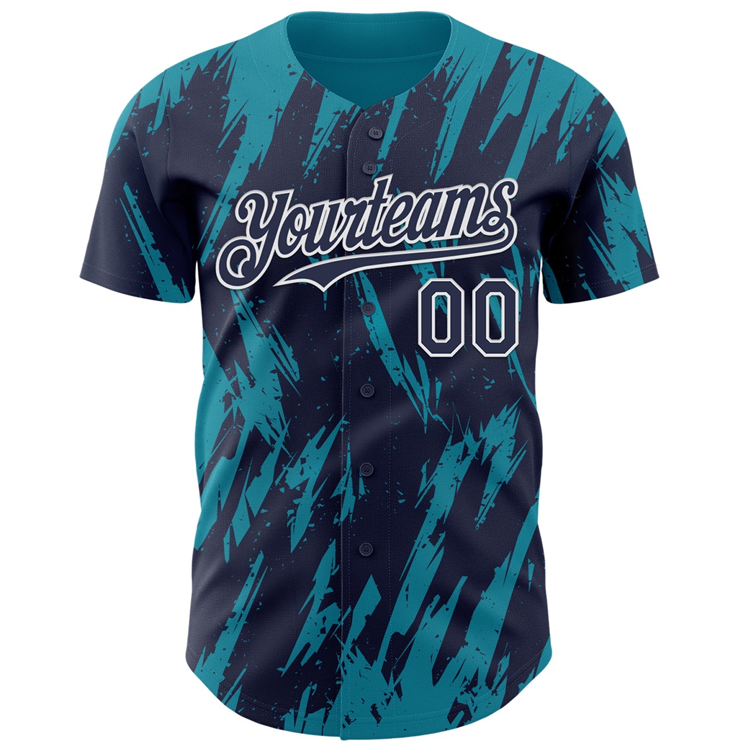 Custom Navy White-Teal Splatter Torn Sharp Brush Stroke Authentic Baseball Jersey view 2