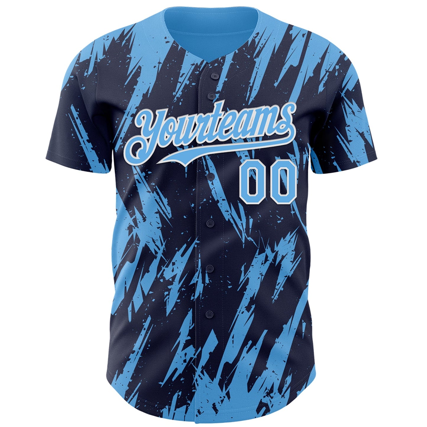 Custom Navy Sky Blue-White Splatter Torn Sharp Brush Stroke Authentic Baseball Jersey view 2